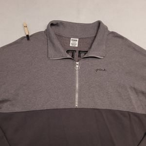 Victorias Secret Pink 1/4 Zip Up Pullover Long Sleeve Jacket Womens Size L Gray